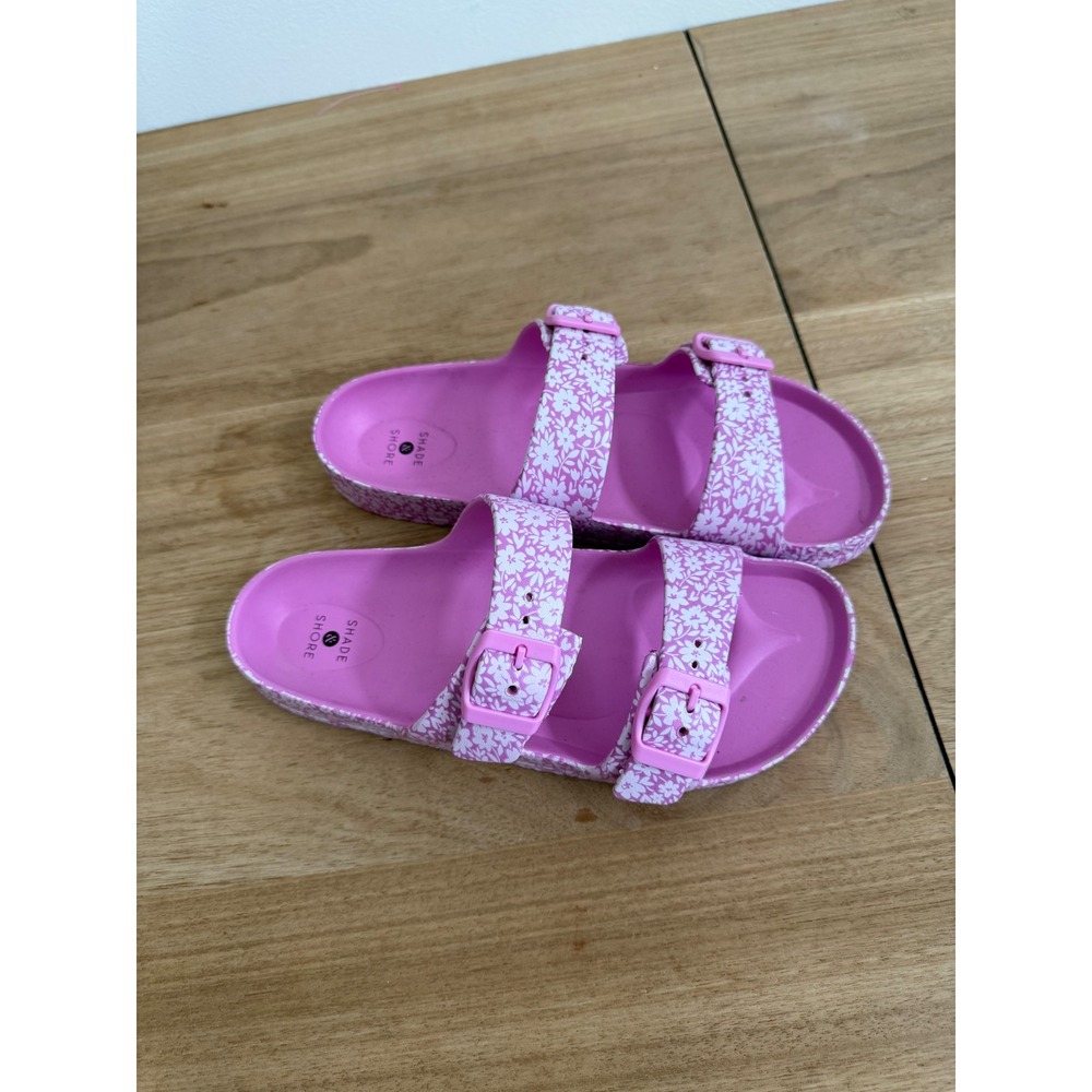 Shade & Shore Neida Pink Floral EVA Two Band Slide Sandals Women Size 8